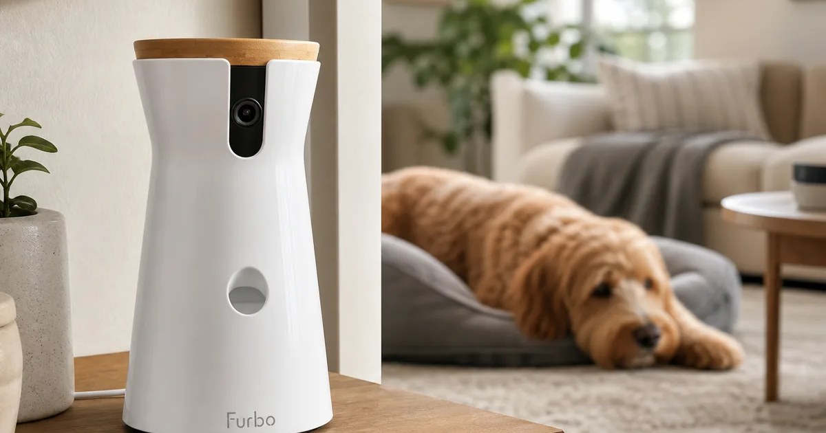 Furbo 360° Dog Camera with Treat Tossing in use — AI-generated illustration