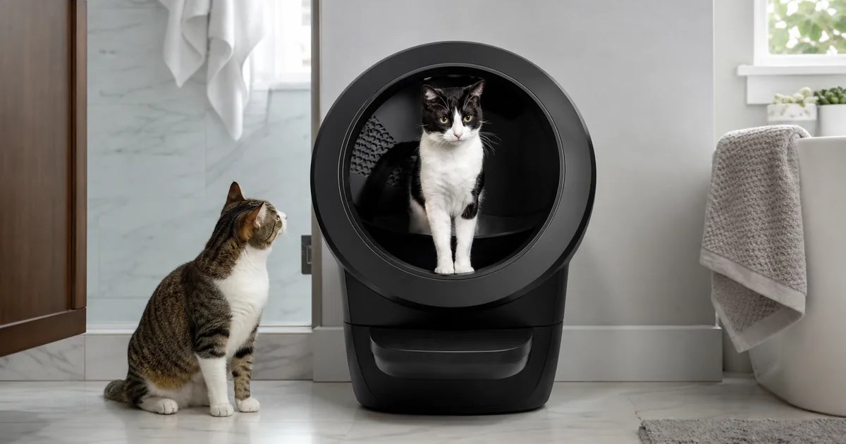 Litter-Robot 4 Self-Cleaning Litter Box in use — AI-generated illustration