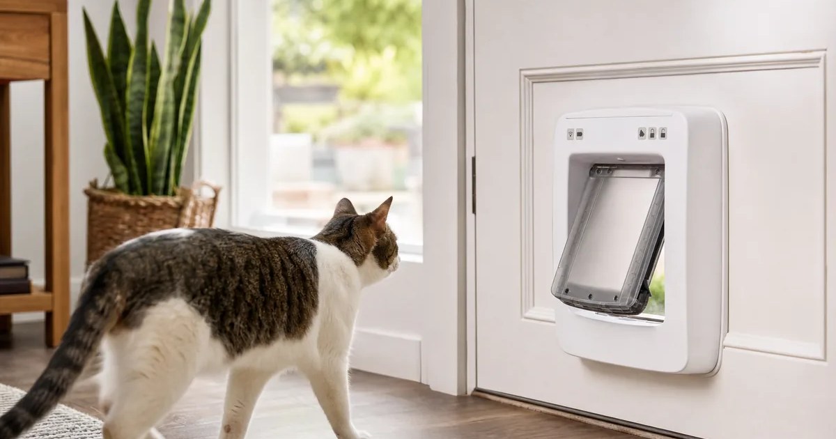 PetSafe Never Rust SmartDoor Connected Pet Door in use — AI-generated illustration