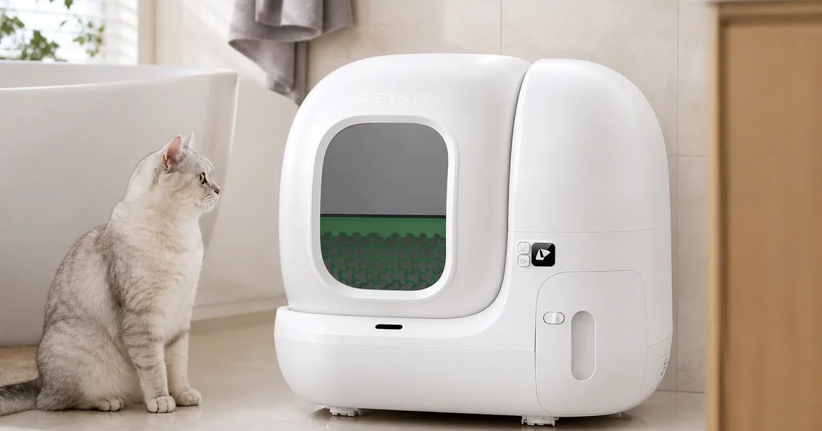 PETKIT PuraMax 2 Automatic Self-Cleaning Cat Litter Box in use — AI-generated illustration