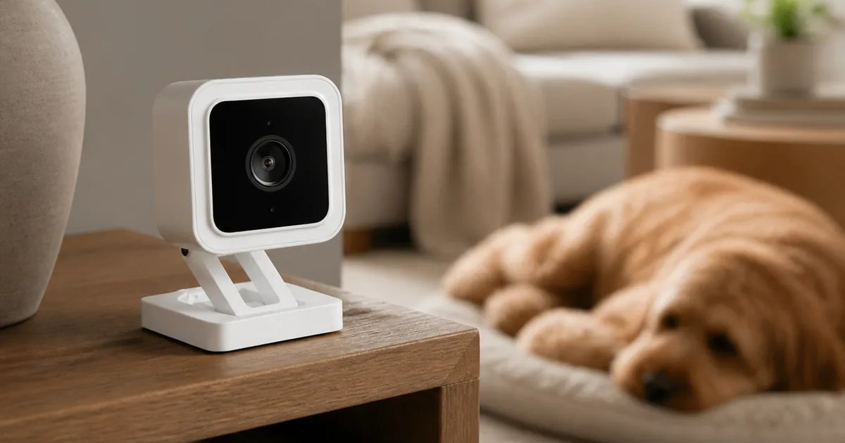 Wyze Cam v3 Indoor/Outdoor Pet Camera in use — AI-generated illustration