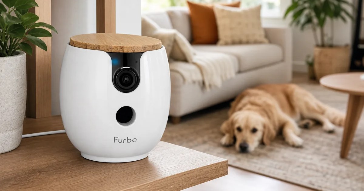 Furbo Mini 360 2K QHD Pet Camera in use — AI-generated illustration